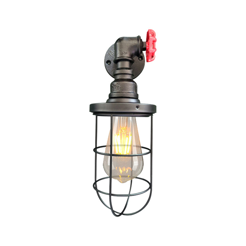 Sikunuo | Wire frame corridor wall lamp iron 1 head farmhouse wall lighting with red shade design in antique bronze/black
