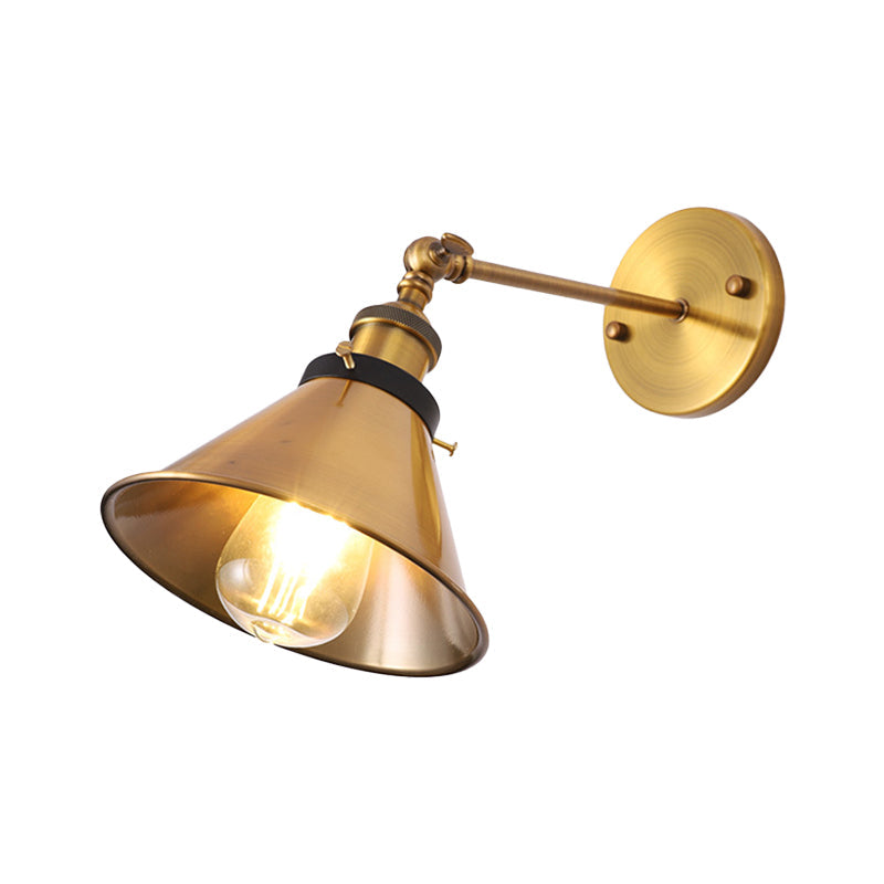 Sikunuo | Rotatable Barn/Cone Shade Wall Lamp Industrial Style Metal 1 Head Wall Lighting Fixture in Brass for Kitchen