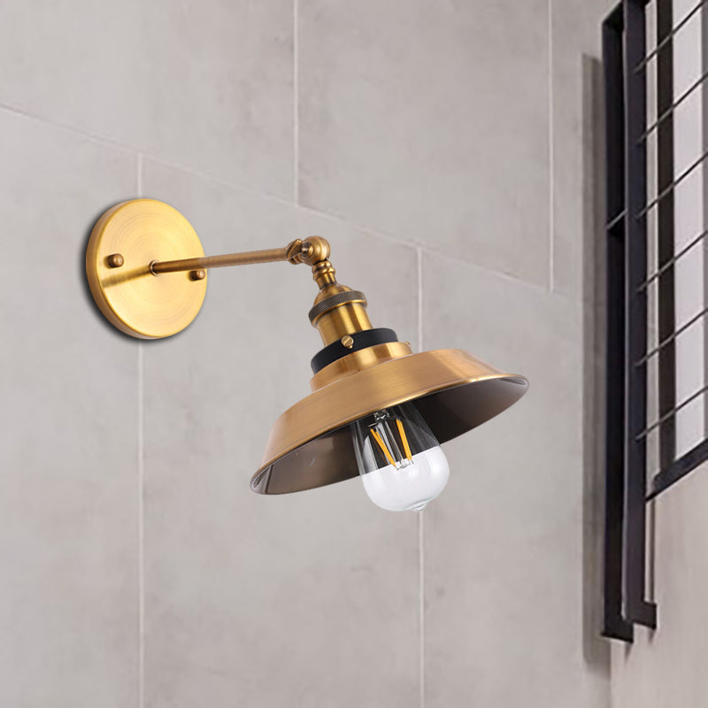 Sikunuo | Rotatable Barn/Cone Shade Wall Lamp Industrial Style Metal 1 Head Wall Lighting Fixture in Brass for Kitchen