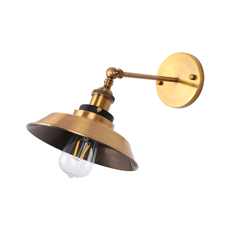 Sikunuo | Rotatable Barn/Cone Shade Wall Lamp Industrial Style Metal 1 Head Wall Lighting Fixture in Brass for Kitchen