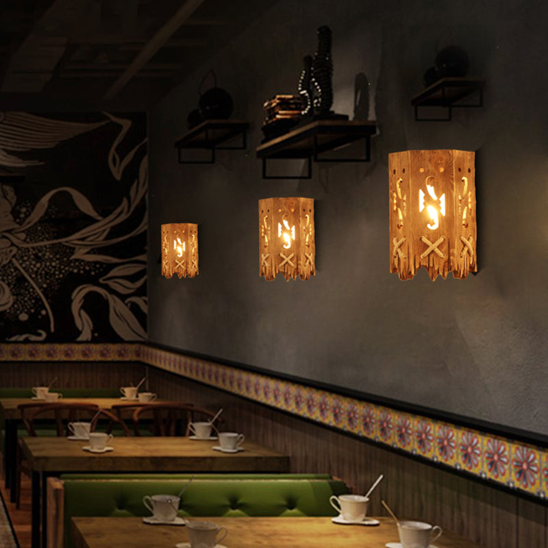 Sikunuo | Wood Cylinder Shade Wall Lamp Country Style 1 Head Brown Wall Light for Restaurant