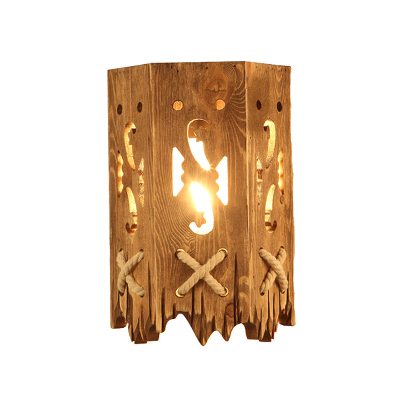 Sikunuo | Wood Cylinder Shade Wall Lamp Country Style 1 Head Brown Wall Light for Restaurant
