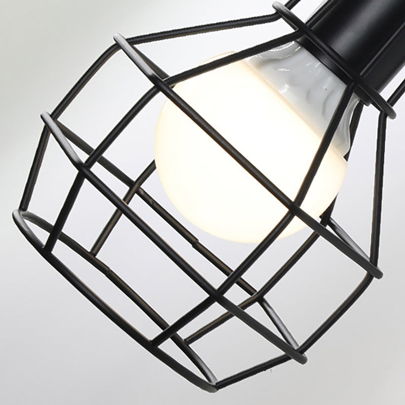 Sikunuo | Globe Bedroom Wall Light Lamp Metal 1 Head Industrial Style Rotatable Wall Lamp with Wire Guard in Black