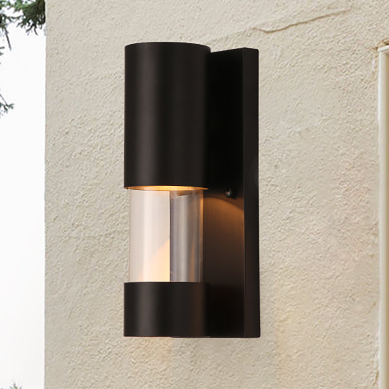 Sikunuo | Black cylindrical wall-mounted light in industrial style 1 bulb metallic and clear glass wall switch for hallway
