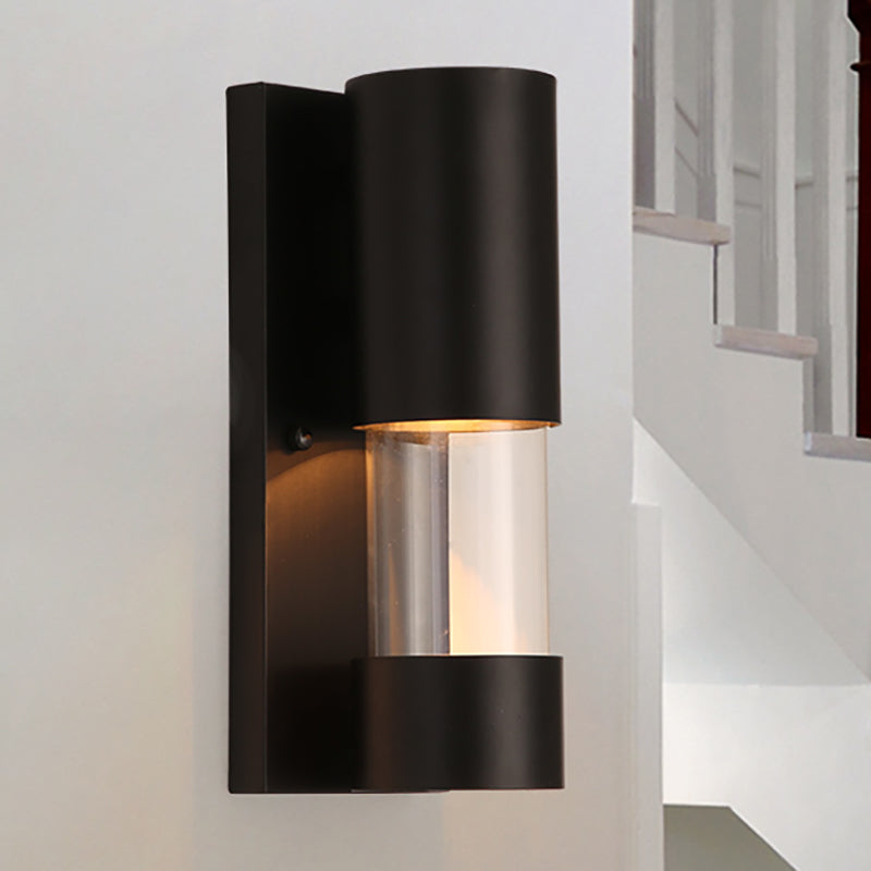 Sikunuo | Black cylindrical wall-mounted light in industrial style 1 bulb metallic and clear glass wall switch for hallway