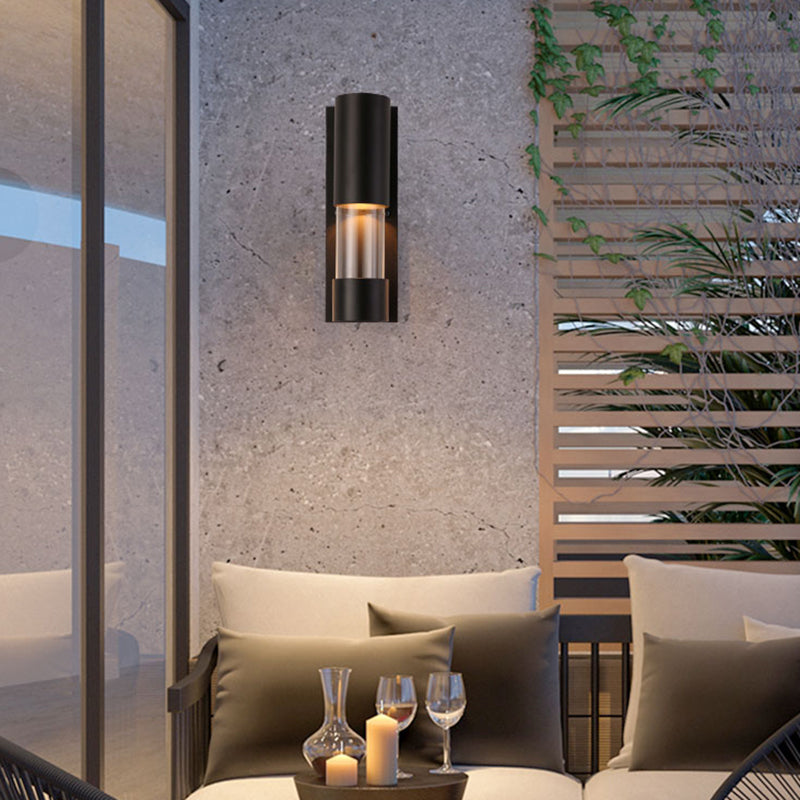 Sikunuo | Black cylindrical wall-mounted light in industrial style 1 bulb metallic and clear glass wall switch for hallway