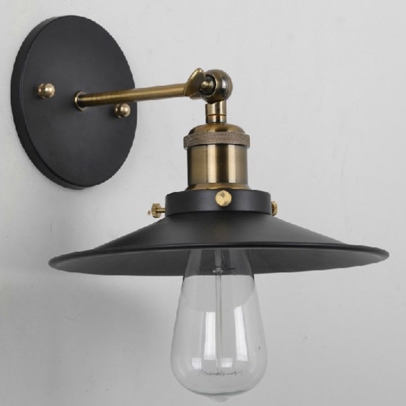 Sikunuo | Vintage Industrial Style Wall Light Single Light with Flat Round, Flared Metal Shade for the Bar