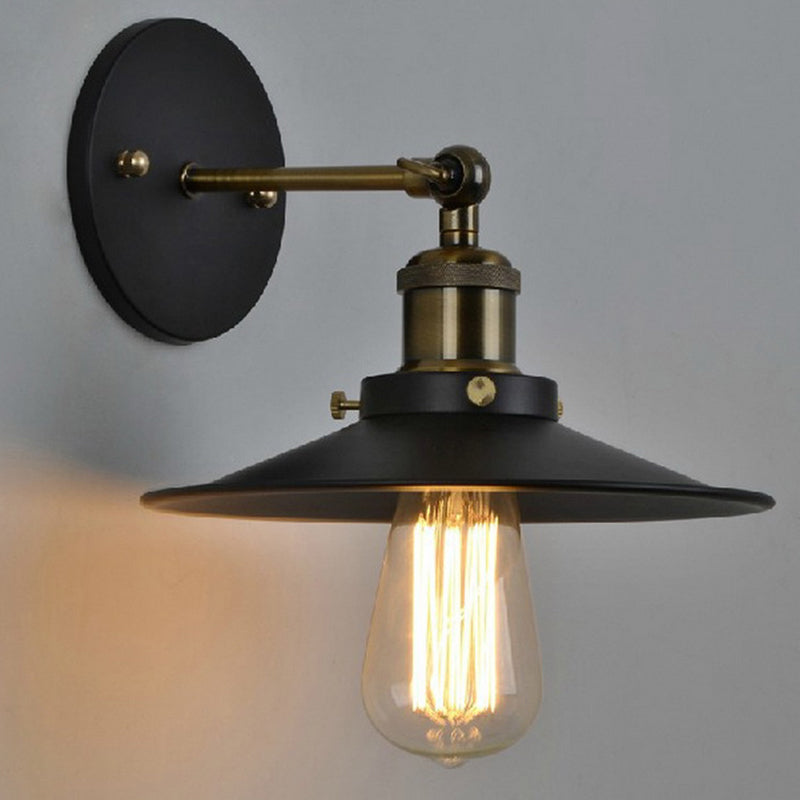 Sikunuo | Vintage Industrial Style Wall Light Single Light with Flat Round, Flared Metal Shade for the Bar