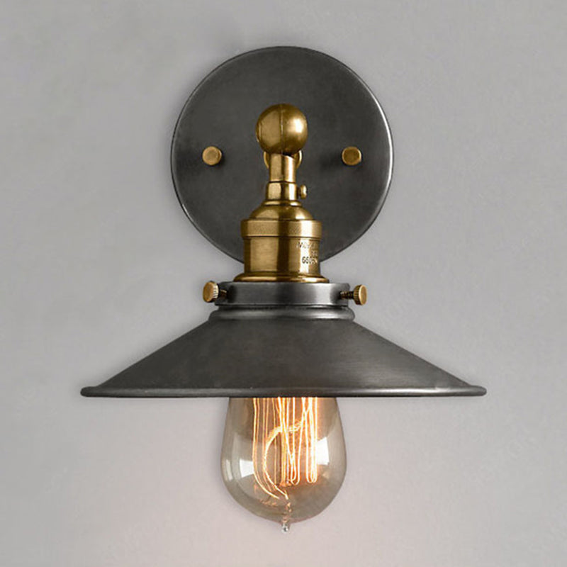 Sikunuo | Vintage Industrial Style Wall Light Single Light with Flat Round, Flared Metal Shade for the Bar