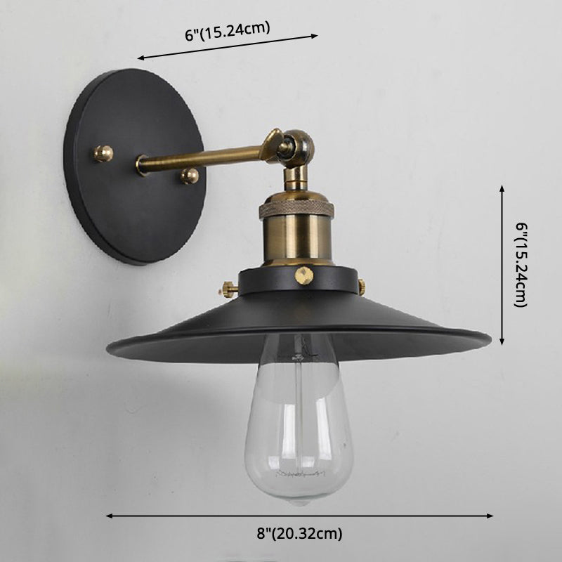 Sikunuo | Vintage Industrial Style Wall Light Single Light with Flat Round, Flared Metal Shade for the Bar