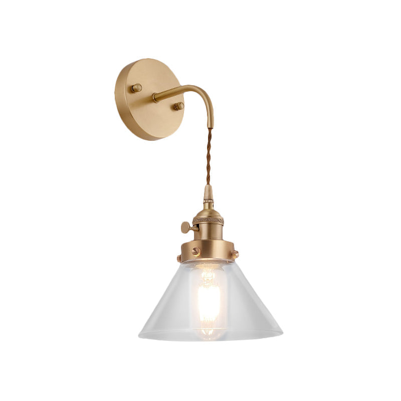 Sikunuo | Clear Conical Glass Shade Wall Lamp Vintage Retro 1 Light Wall Lamp Wall Light in Brass