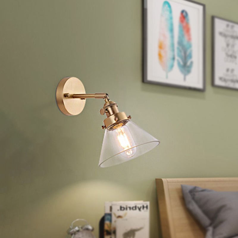 Sikunuo | Clear Conical Glass Shade Wall Lamp Vintage Retro 1 Light Wall Lamp Wall Light in Brass