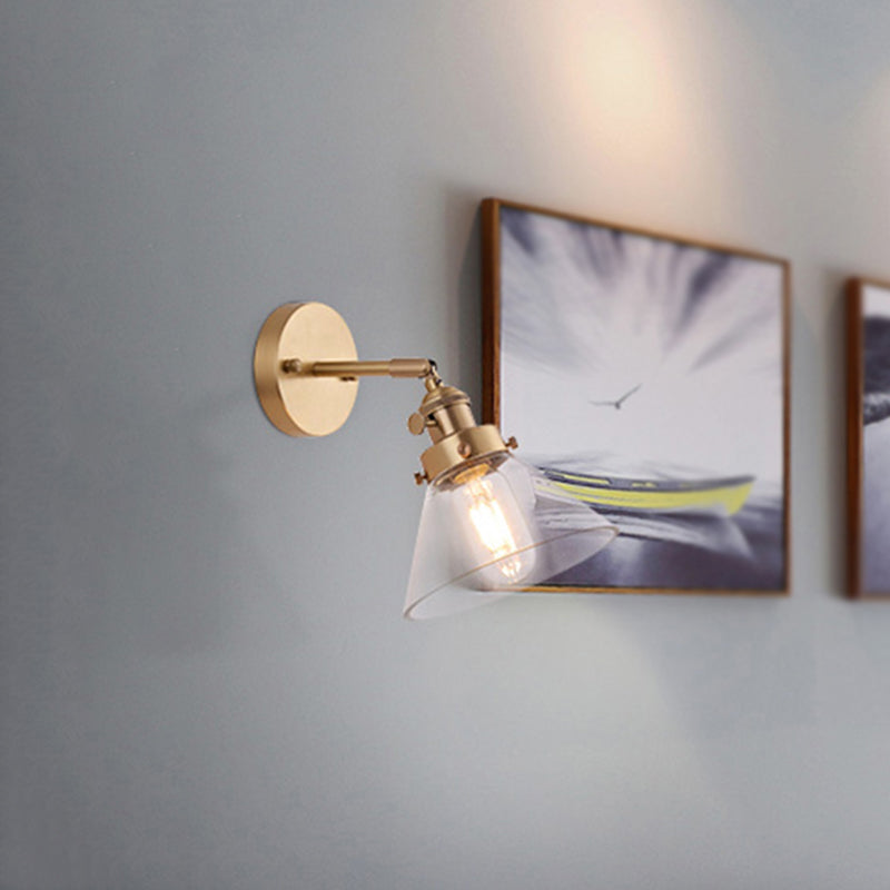 Sikunuo | Clear Conical Glass Shade Wall Lamp Vintage Retro 1 Light Wall Lamp Wall Light in Brass