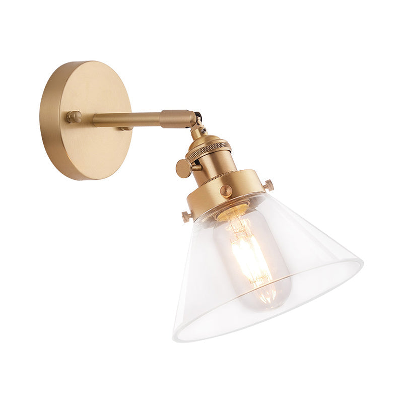 Sikunuo | Clear Conical Glass Shade Wall Lamp Vintage Retro 1 Light Wall Lamp Wall Light in Brass