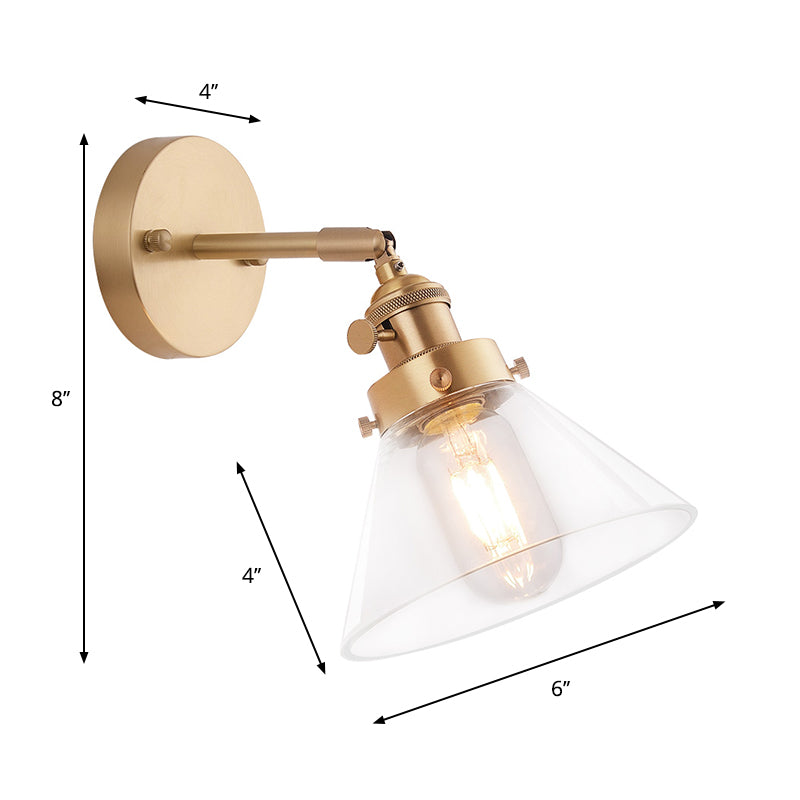 Sikunuo | Clear Conical Glass Shade Wall Lamp Vintage Retro 1 Light Wall Lamp Wall Light in Brass