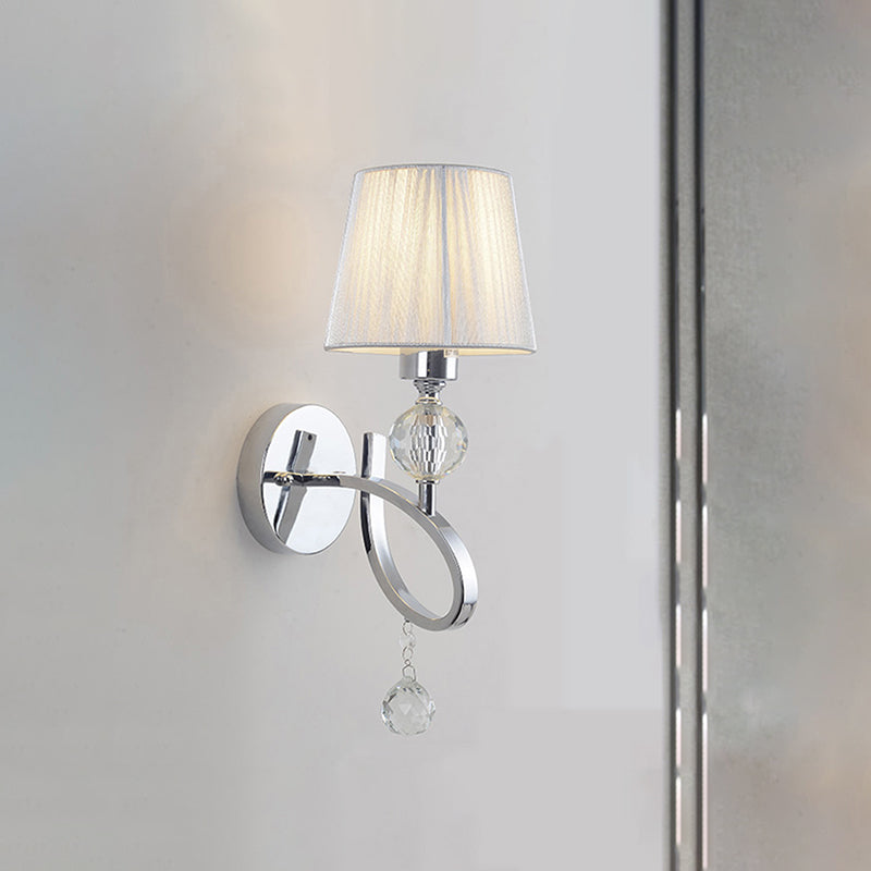 Sikunuo | Cone Shadow Bedroom Wall Light Fixture Fabric 1 Head Modernism Style Silver Wall Light with Clear Crystal Ball Deco