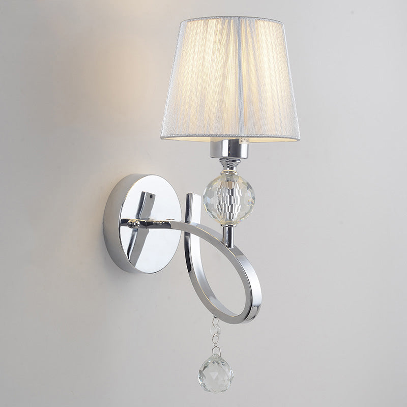 Sikunuo | Cone Shadow Bedroom Wall Light Fixture Fabric 1 Head Modernism Style Silver Wall Light with Clear Crystal Ball Deco