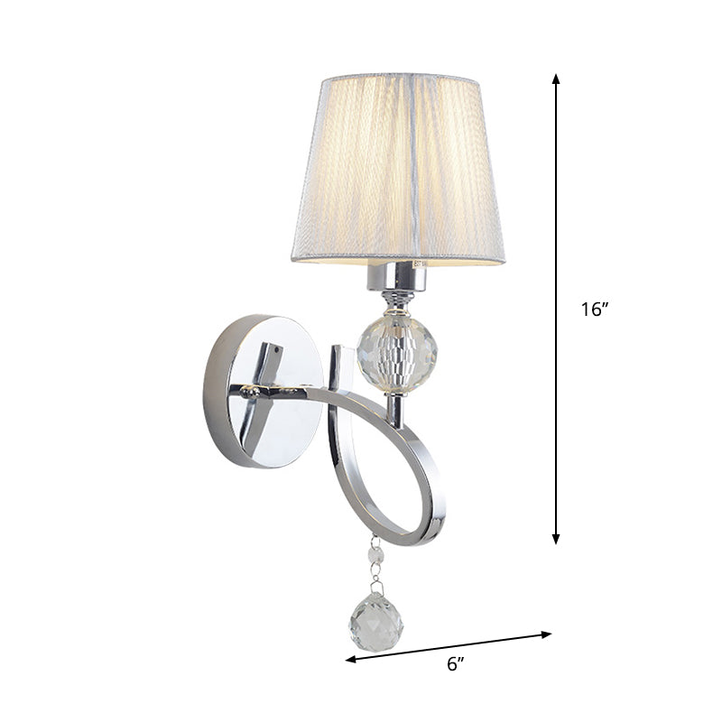 Sikunuo | Cone Shadow Bedroom Wall Light Fixture Fabric 1 Head Modernism Style Silver Wall Light with Clear Crystal Ball Deco