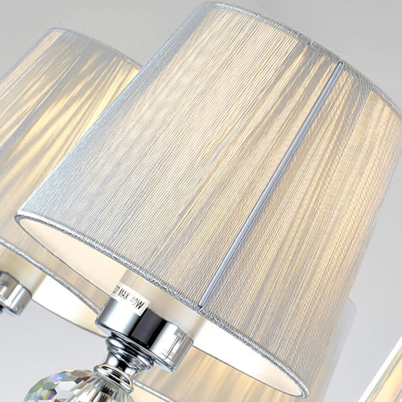 Sikunuo | Cone Shadow Bedroom Wall Light Fixture Fabric 1 Head Modernism Style Silver Wall Light with Clear Crystal Ball Deco