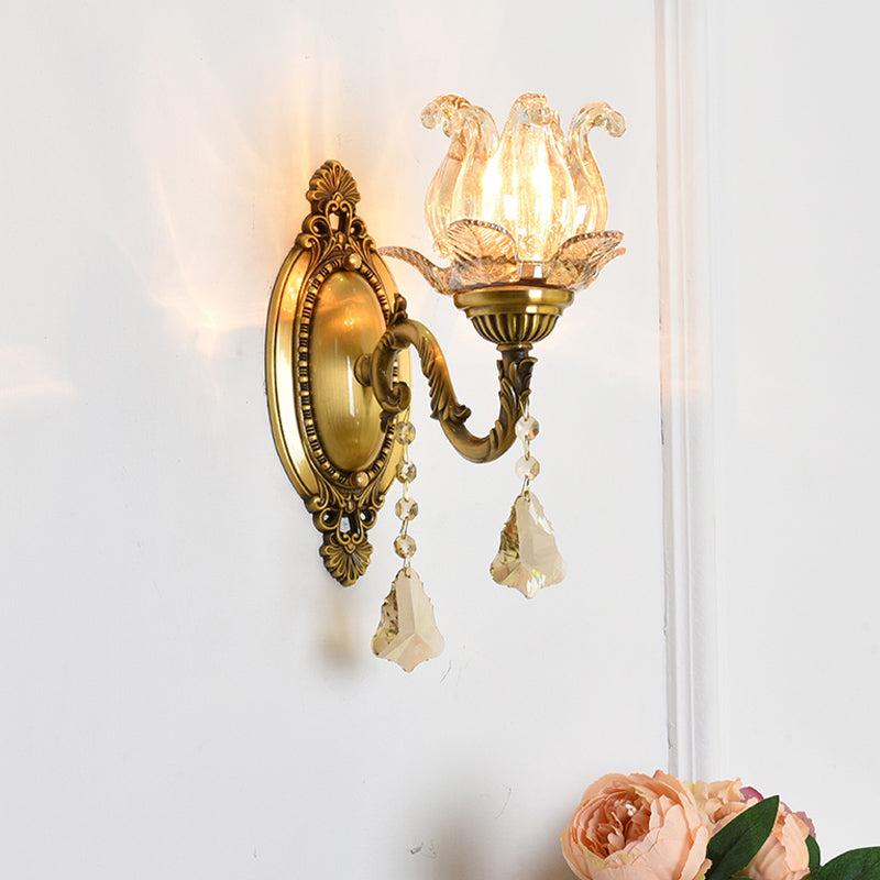 Sikunuo | Flower decor wall light fixture modernism prism glass 1/2 heads brass wall lamp