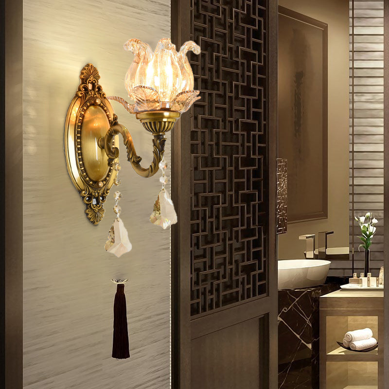 Sikunuo | Flower decor wall light fixture modernism prism glass 1/2 heads brass wall lamp