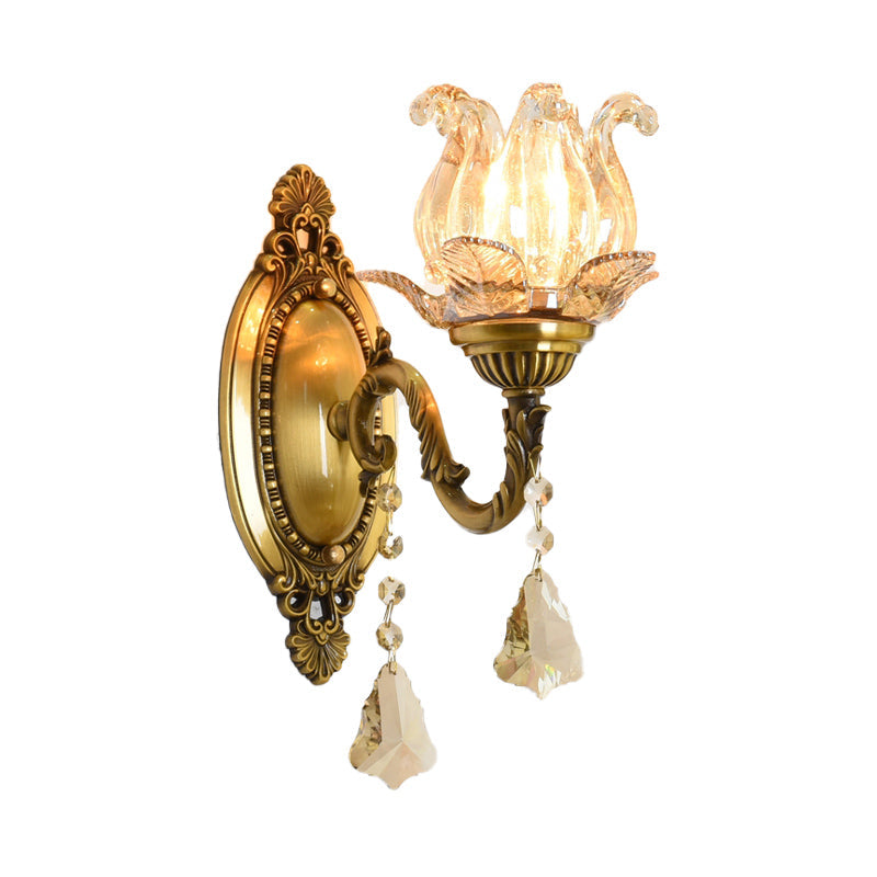 Sikunuo | Flower decor wall light fixture modernism prism glass 1/2 heads brass wall lamp