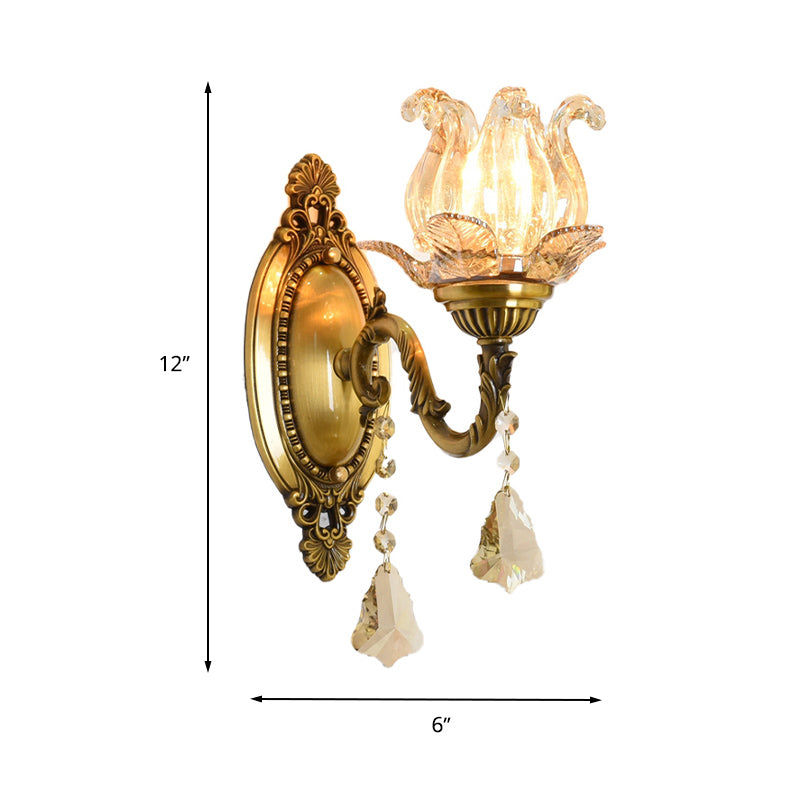 Sikunuo | Flower decor wall light fixture modernism prism glass 1/2 heads brass wall lamp