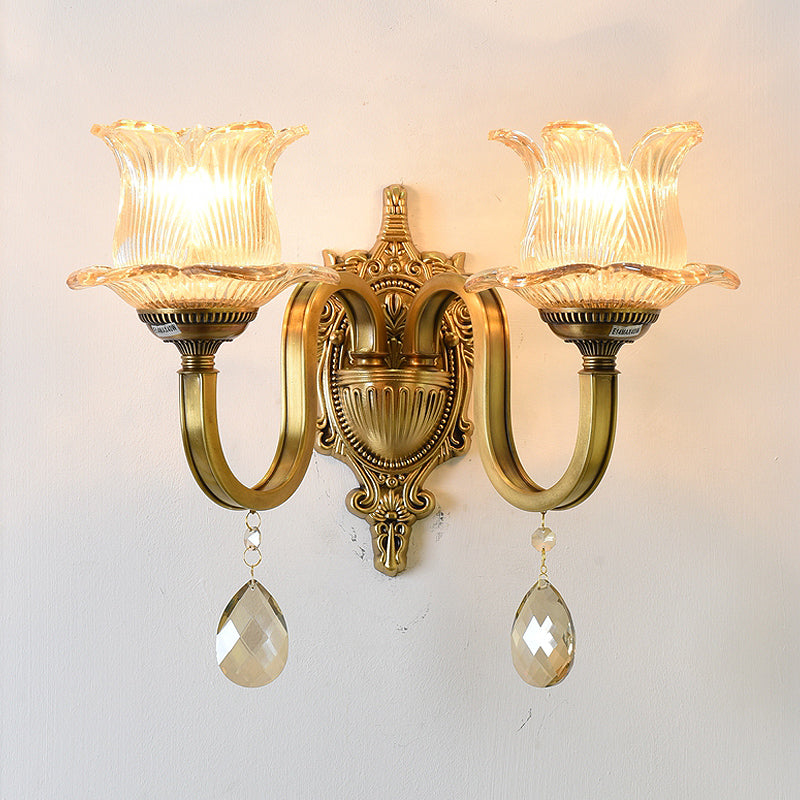 Sikunuo | Flower decor wall light fixture modernism prism glass 1/2 heads brass wall lamp