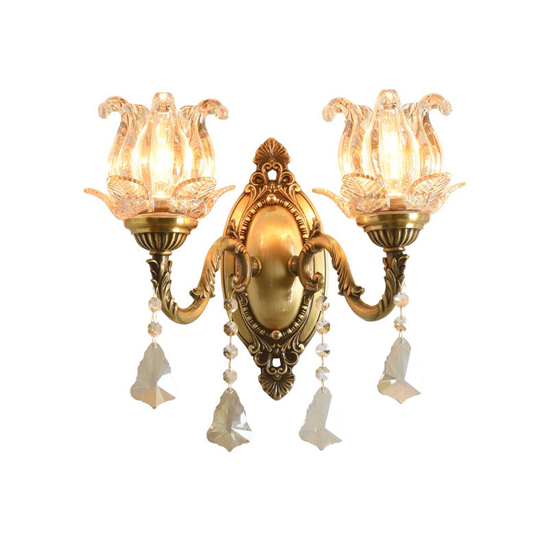 Sikunuo | Flower decor wall light fixture modernism prism glass 1/2 heads brass wall lamp