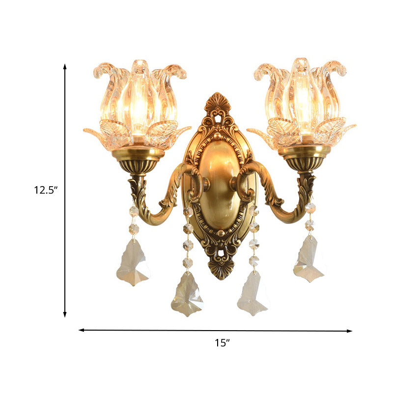 Sikunuo | Flower decor wall light fixture modernism prism glass 1/2 heads brass wall lamp