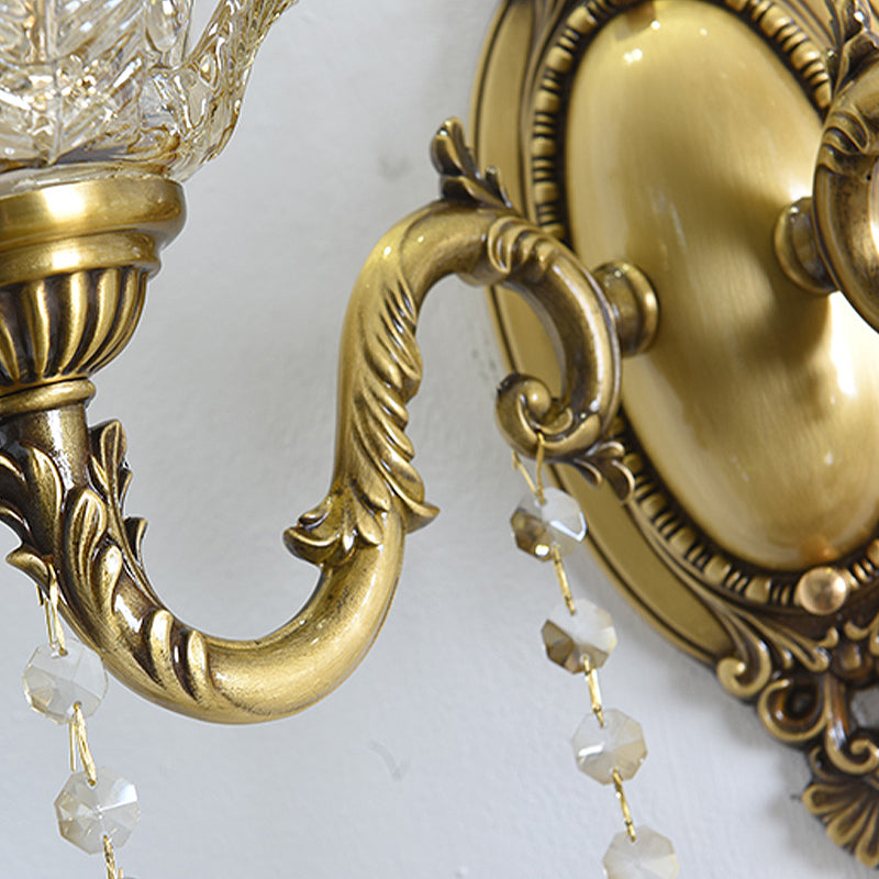 Sikunuo | Flower decor wall light fixture modernism prism glass 1/2 heads brass wall lamp