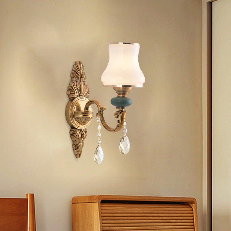 Sikunuo | Vase White Glass Wall Mount Light Nordic Living Room 1/2 Heads Brass Wall Lamp