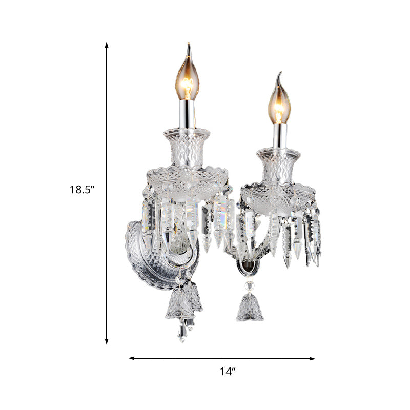 Sikunuo | Candle holder Clear Glass Wall Lamp Fixture Modern 1/2 Cups Chrome Wall Lamp with Diamond Shaped Crystal Decoration