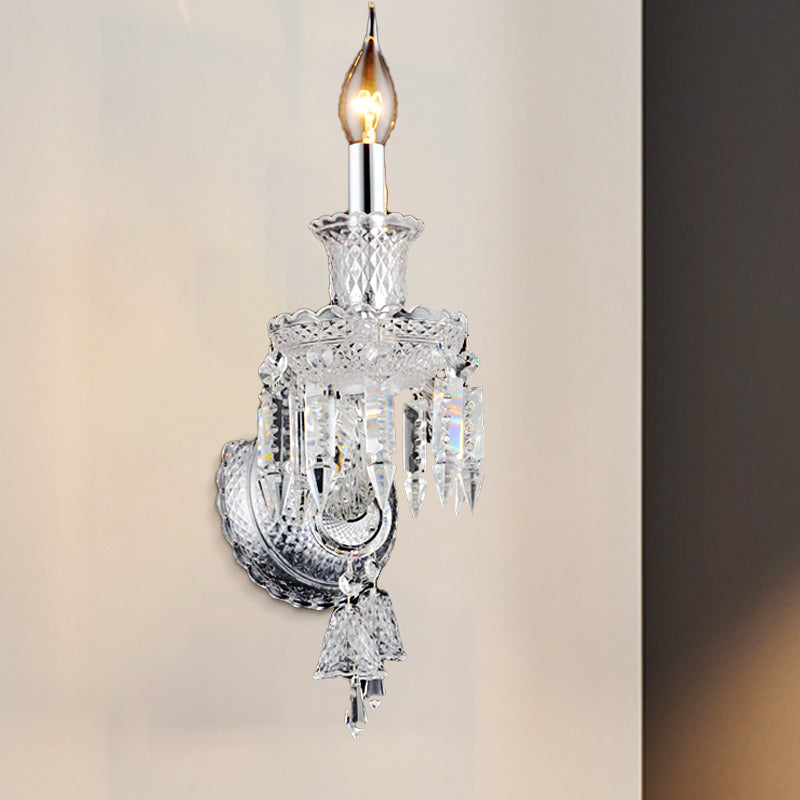 Sikunuo | Candle holder Clear Glass Wall Lamp Fixture Modern 1/2 Cups Chrome Wall Lamp with Diamond Shaped Crystal Decoration