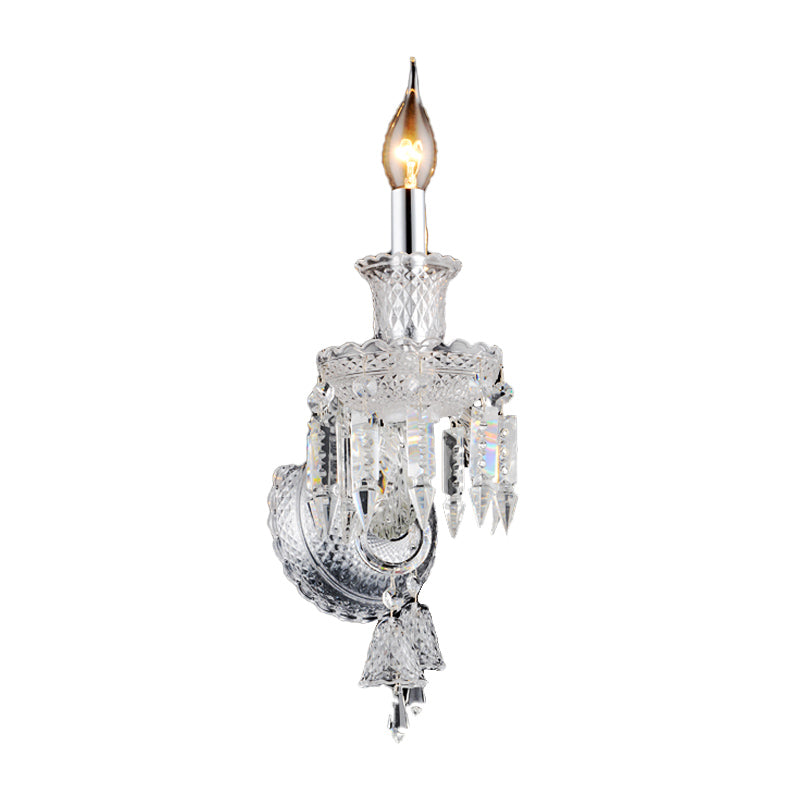 Sikunuo | Candle holder Clear Glass Wall Lamp Fixture Modern 1/2 Cups Chrome Wall Lamp with Diamond Shaped Crystal Decoration