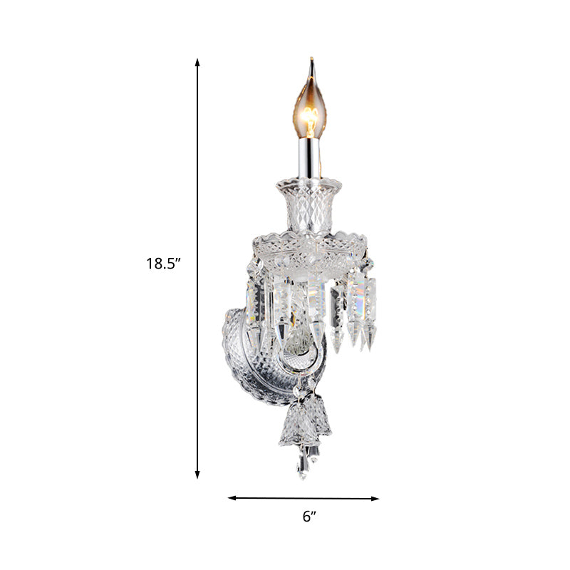 Sikunuo | Candle holder Clear Glass Wall Lamp Fixture Modern 1/2 Cups Chrome Wall Lamp with Diamond Shaped Crystal Decoration