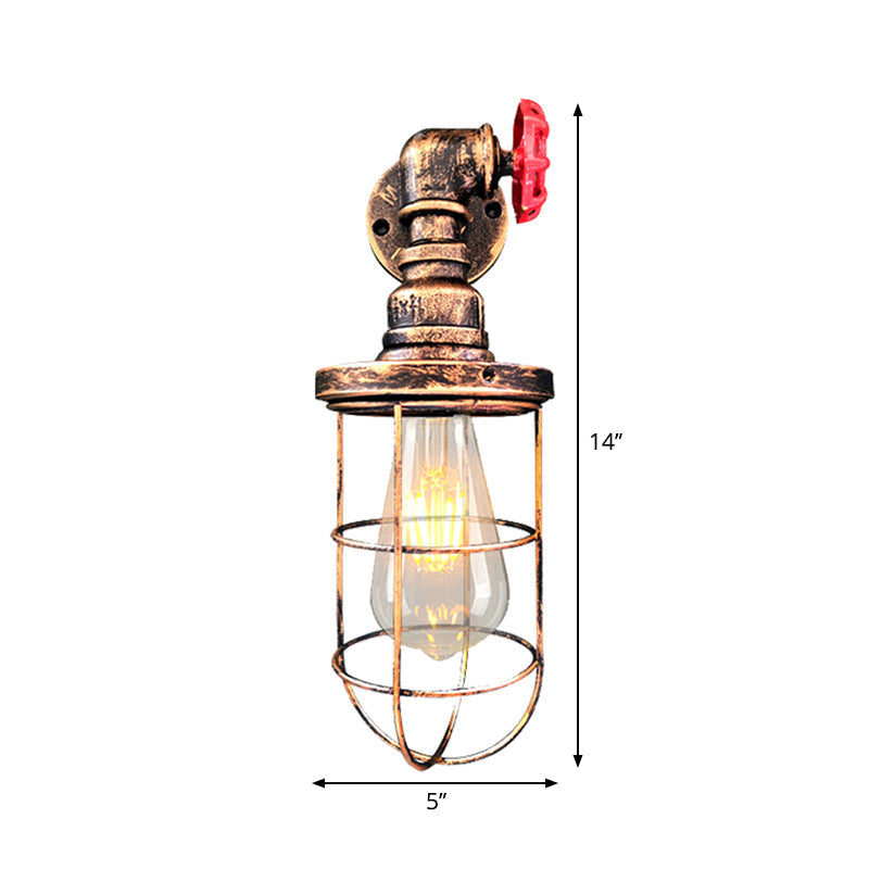 Sikunuo | Wire frame corridor wall lamp iron 1 head farmhouse wall lighting with red shade design in antique bronze/black