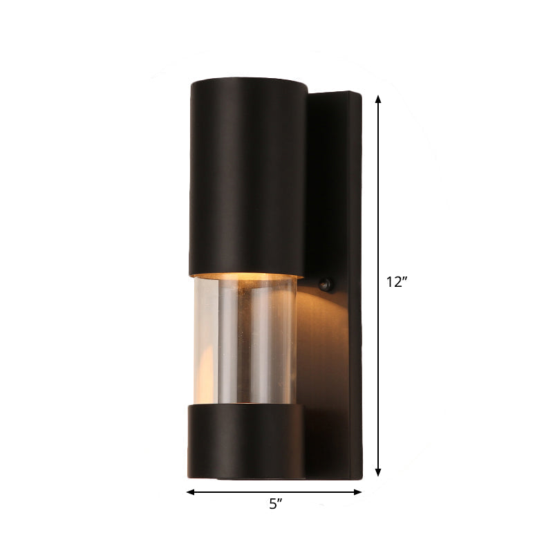 Sikunuo | Black cylindrical wall-mounted light in industrial style 1 bulb metallic and clear glass wall switch for hallway
