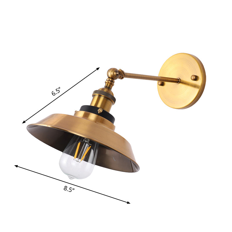 Sikunuo | Rotatable Barn/Cone Shade Wall Lamp Industrial Style Metal 1 Head Wall Lighting Fixture in Brass for Kitchen