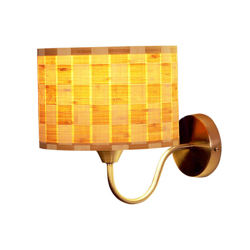 Sikunuo | Drum Wall Lighting Traditional Bamboo 1 Lamp Wooden Sconce Lighting Fixture for Dining Room
