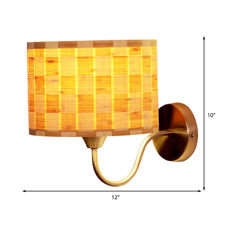 Sikunuo | Drum Wall Lighting Traditional Bamboo 1 Lamp Wooden Sconce Lighting Fixture for Dining Room