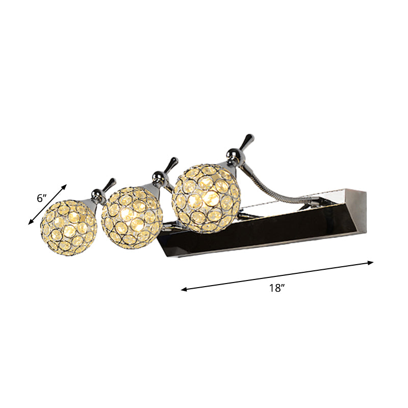 Sikunuo | Orbit Wall Light Sconce Modernist Stylish Clear Crystal 3/4 Lights Black Surface Cosmetic Mirror Light, Warm/White Light