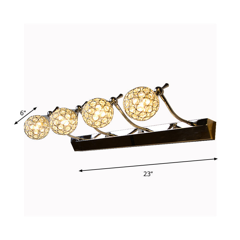 Sikunuo | Orbit Wall Light Sconce Modernist Stylish Clear Crystal 3/4 Lights Black Surface Cosmetic Mirror Light, Warm/White Light