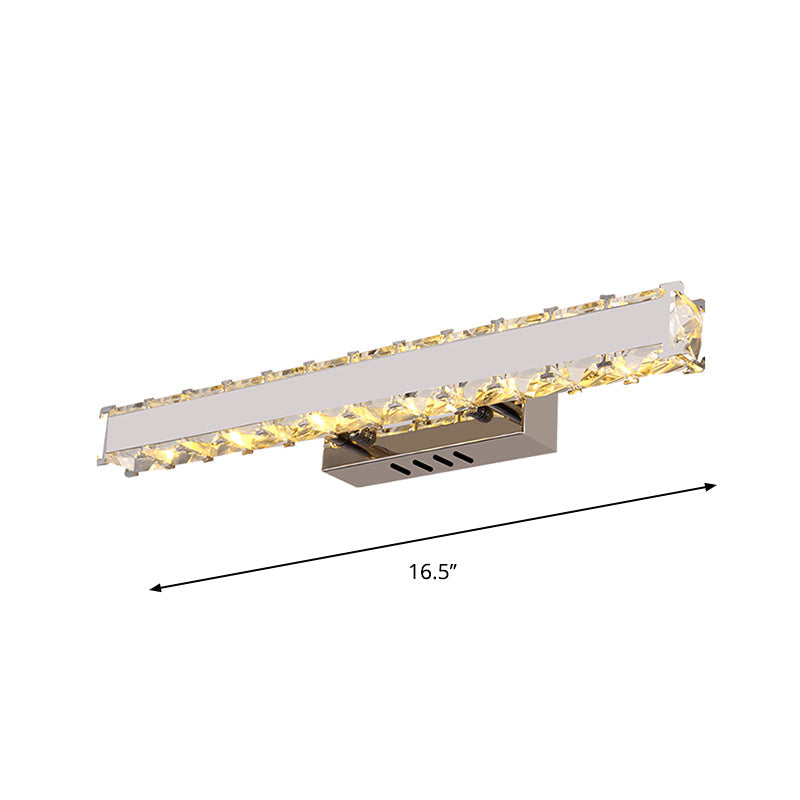 Sikunuo | 11.5"/16.5" Width Rectangular Vanity Mirror Light Modern Style Clear Crystal LED White Wall Sconce for Bathroom