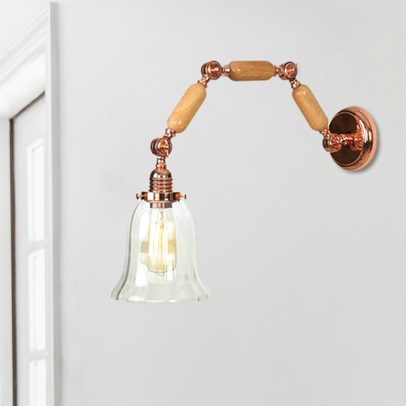 Sikunuo | 1 Light Flared Wall Recessed Light Antique Rose Gold Clear Glass Wall Lamp with Long Extendable Arm