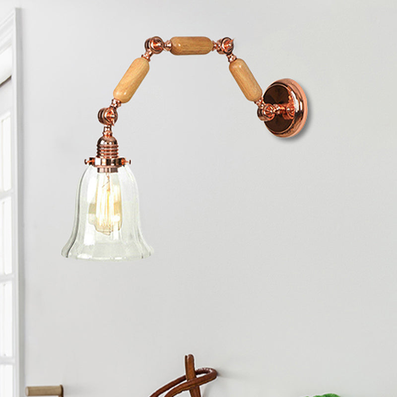Sikunuo | 1 Light Flared Wall Recessed Light Antique Rose Gold Clear Glass Wall Lamp with Long Extendable Arm