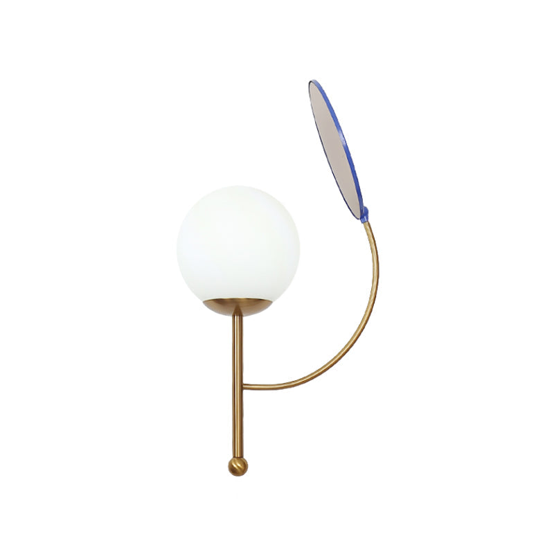 Sikunuo | Gold/Black Global Wall Light Retro 1 Light Matt White Glass Wall Light with Reflector