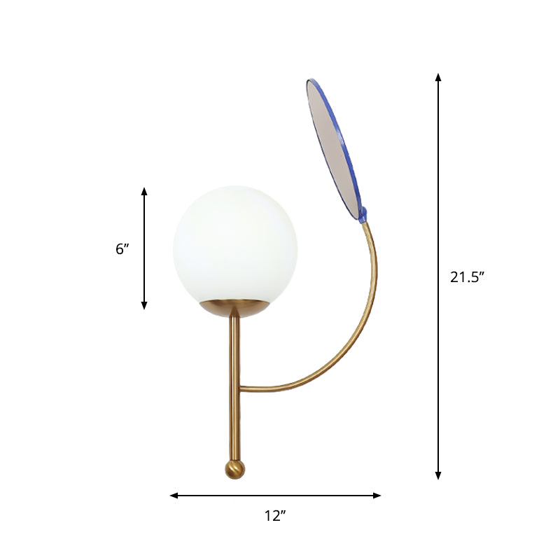 Sikunuo | Gold/Black Global Wall Light Retro 1 Light Matt White Glass Wall Light with Reflector