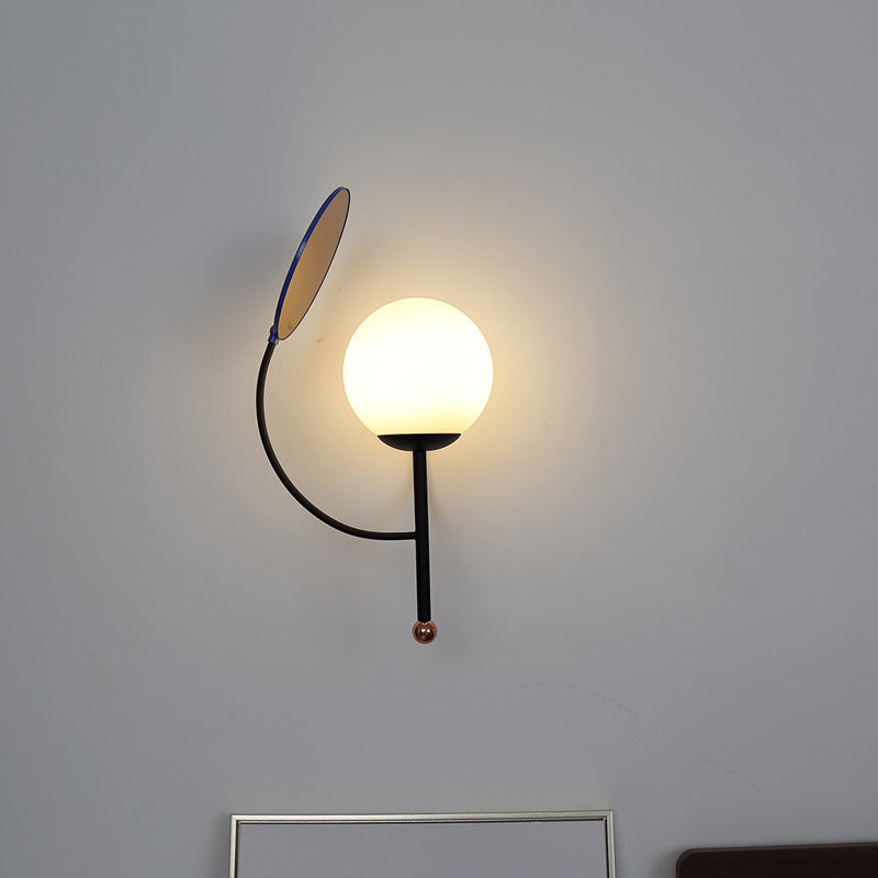 Sikunuo | Gold/Black Global Wall Light Retro 1 Light Matt White Glass Wall Light with Reflector