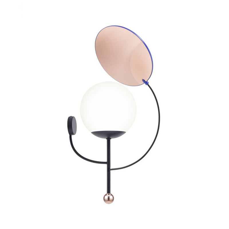 Sikunuo | Gold/Black Global Wall Light Retro 1 Light Matt White Glass Wall Light with Reflector